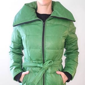 Danier leather down filled winter coat size XS green